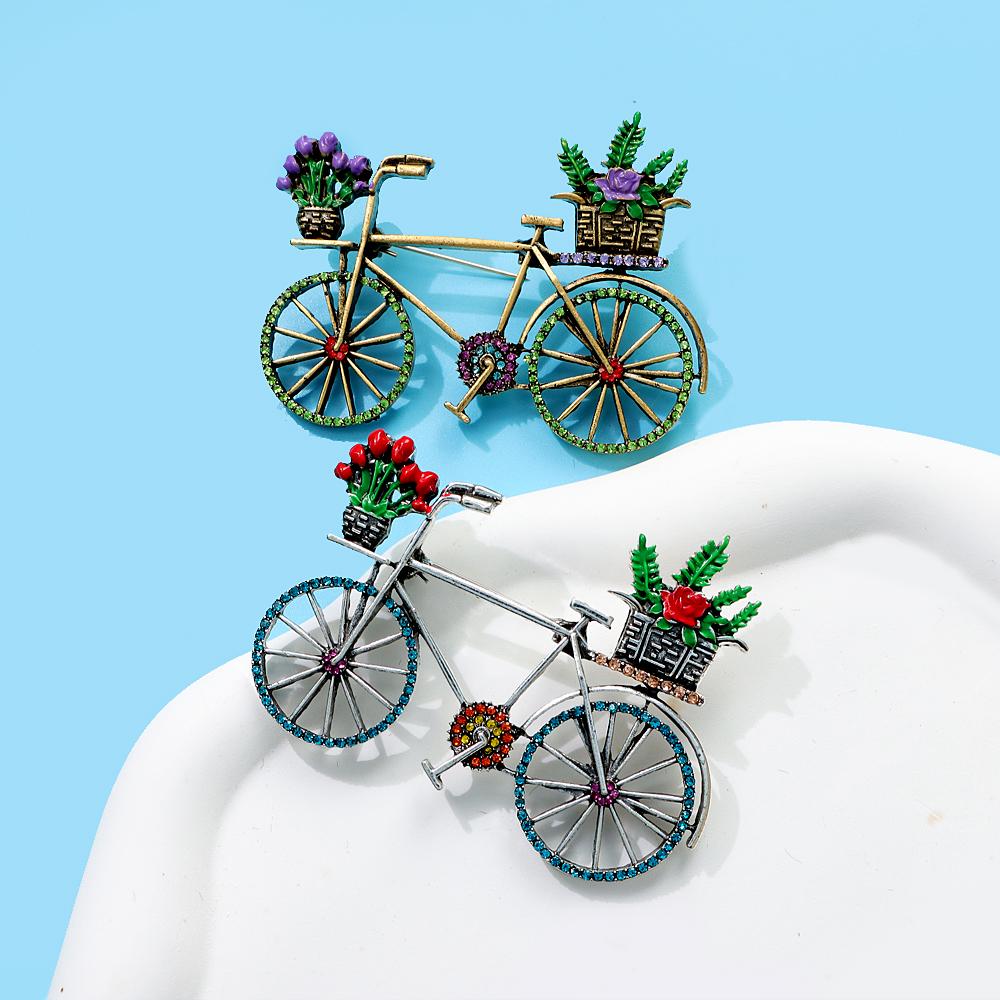 New Rhinestone Bicycle Brooch Fashion Summer Bike Pin Enamel Jewelry 2 Colors Available High Quality