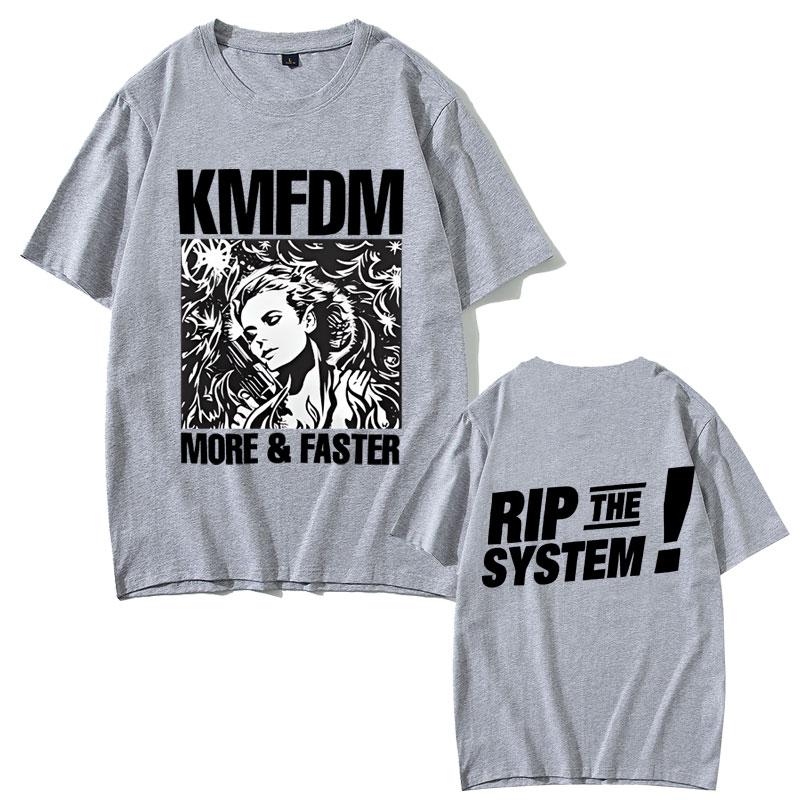Vintage Hardcore Alternative Rock Kmfdm More and Faster Rip The System T-shirt Men Women Fashion Harajuku Streetwear T Shirts