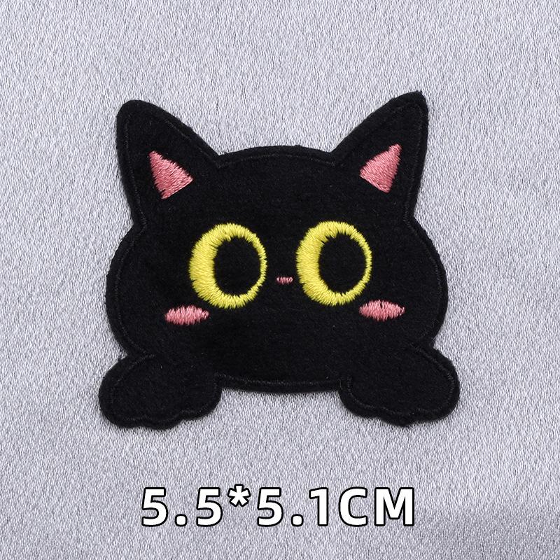 Самоклеящаяся нашивка «Черный кот»: Бесшовная плюшевая вышивка без шитья и глажки для ремонта куртки