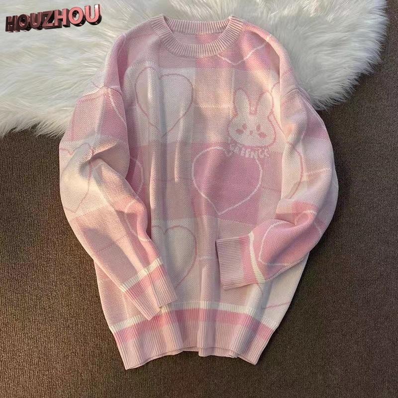 Японский винтажный вязаный свитер с героями мультфильмов, Harajuku, женские осенние новые пуловеры с круглым вырезом и длинными рукавами, джемперы больших размеров в консервативном стиле