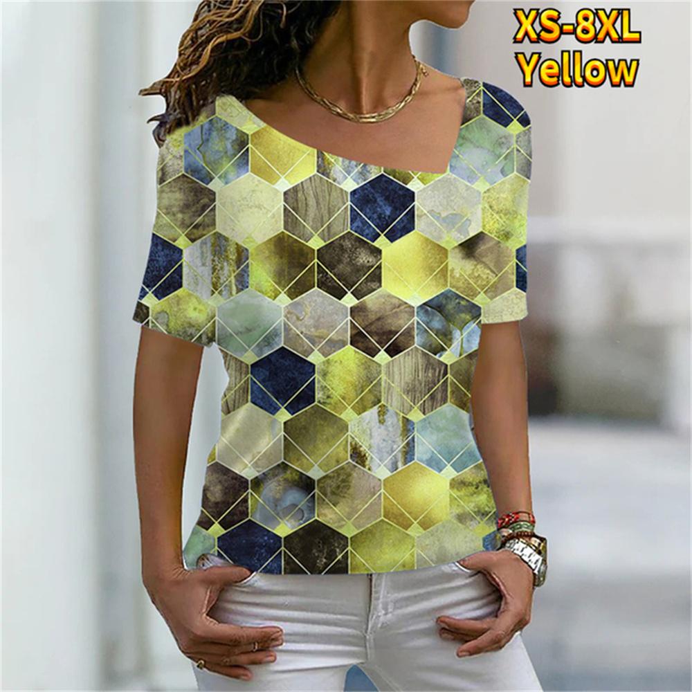 Женская футболка с рисунком, графический принт, V-образный вырез, базовые топы, футболка с коротким рукавом, XS-8XL/3D-печать