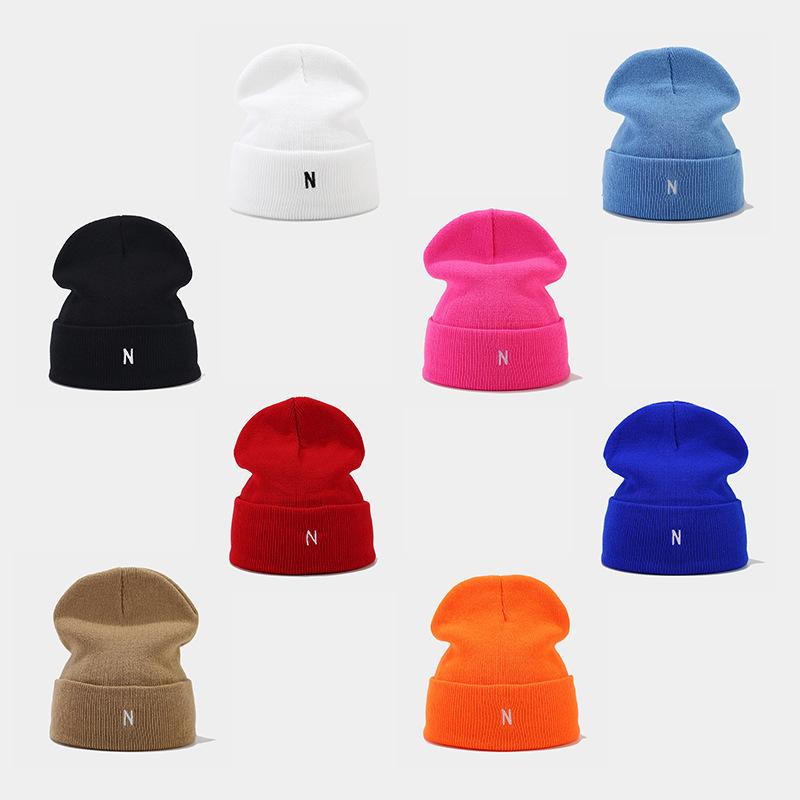 New fashion trendy brand N letter embroidered knitted hat women's personality versatile outdoor thermal hat, men's simple wool hat