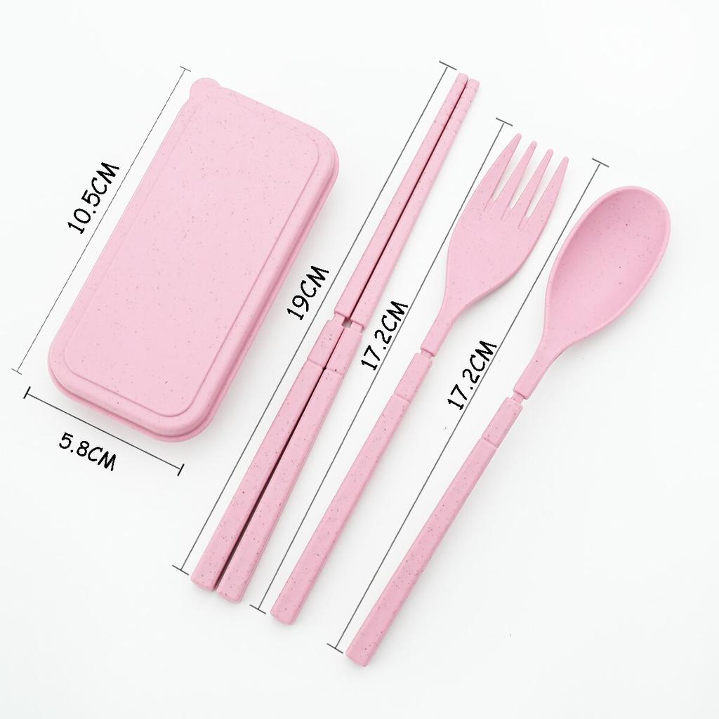 Портативный складной набор посуды для путешествий, вилка, ложка, палочки для еды с мини-коробкой, набор столовых приборов Портативный складной набор столовых приборов для кемпинга, розовый набор