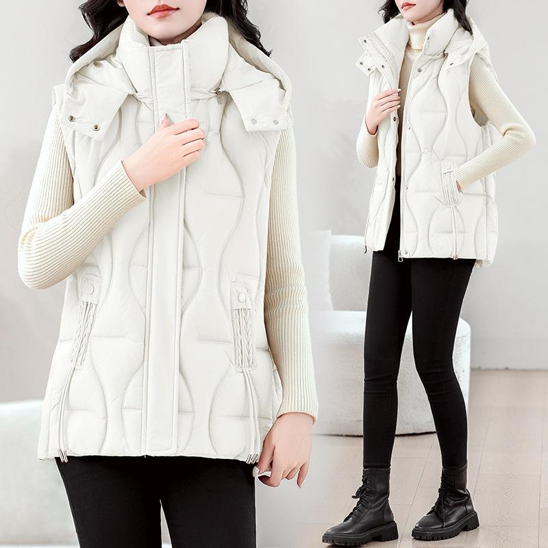 Vest hat, women's autumn and winter vest, cotton vest, removable jacket, new women's size, ocean black