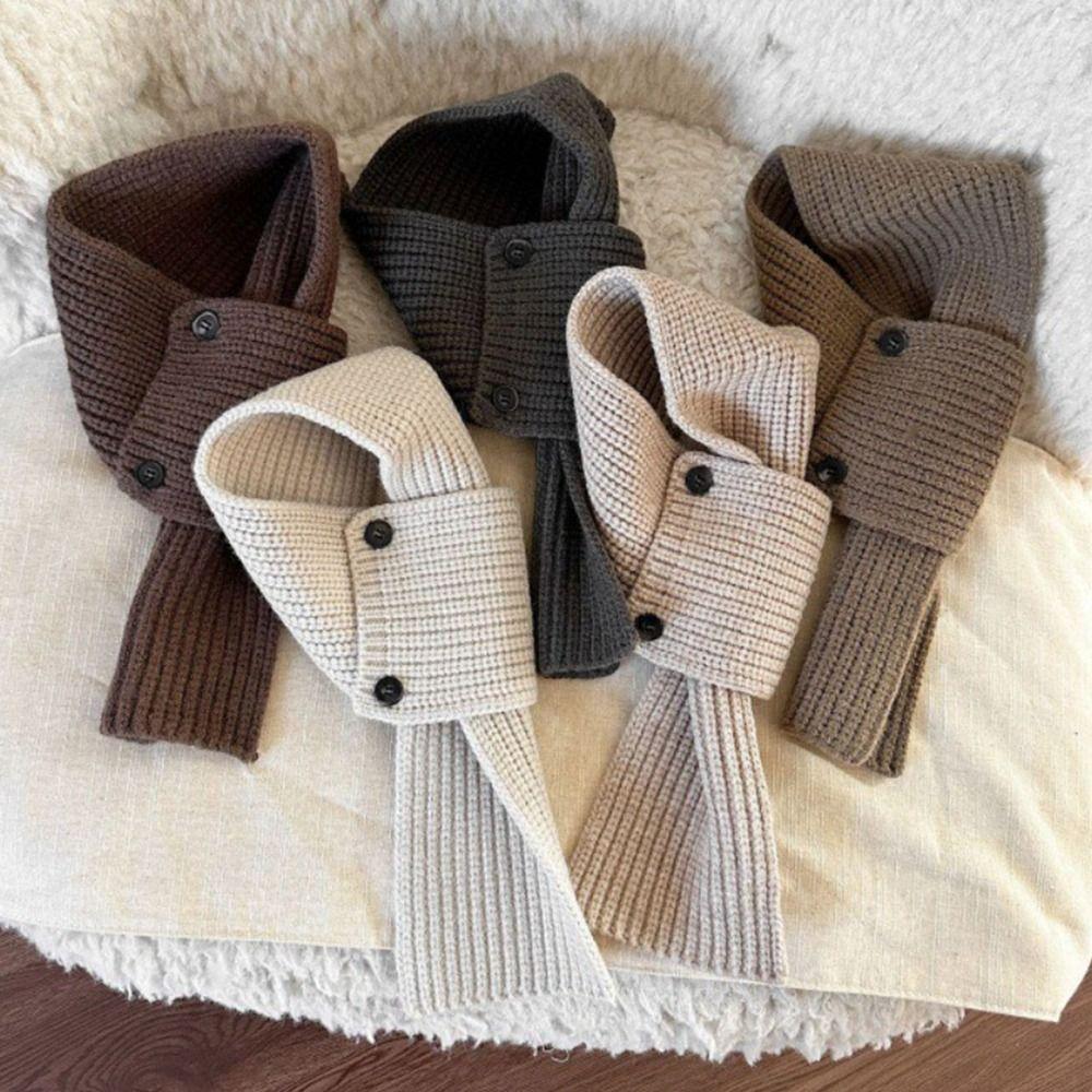 Шерстяной вязаный шарф однотонный короткий шейный платок зимний теплый женский шарф