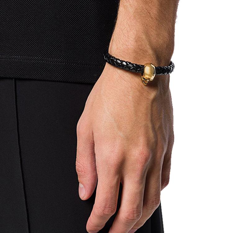 Alexander Mcqueen Металлический череп кожаный плетеный браслет мужские браслеты золото 554602-J16KG-1000