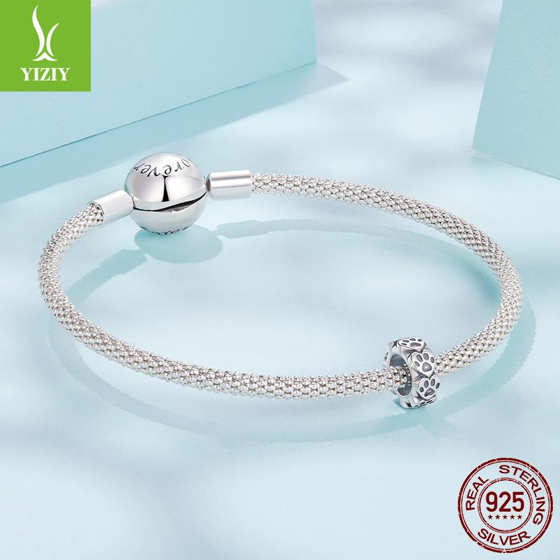 Cute Cute Pet Print Silicone Positioning Beads Simple Cat Paw Print S925 Sterling Silver Bracelet Beads