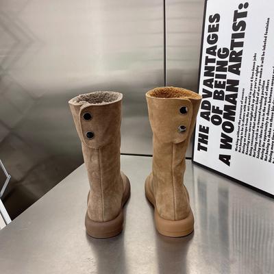 Европейские зимние ботинки женские зимние бархатные утолщенные хлопковые ботинки интернет-знаменитости пряжка сзади плоские короткие ботинки средние ботинки два сапога