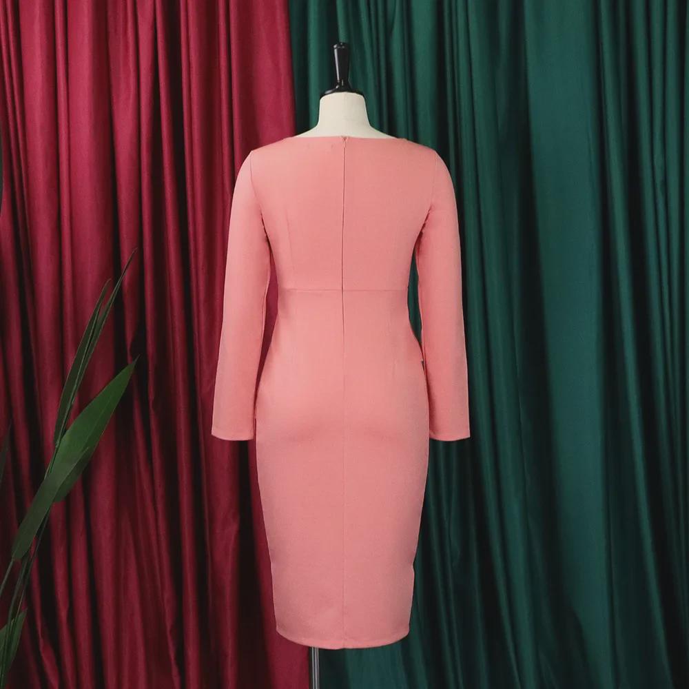 Элегантное платье больших размеров с длинными рукавами и косым воротником для женщин, осень 2022 г.