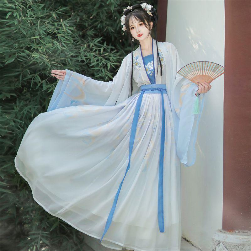 Chinese Song Dynasty Style Hanfu Women's Wear Daily Pleated Skirt Set