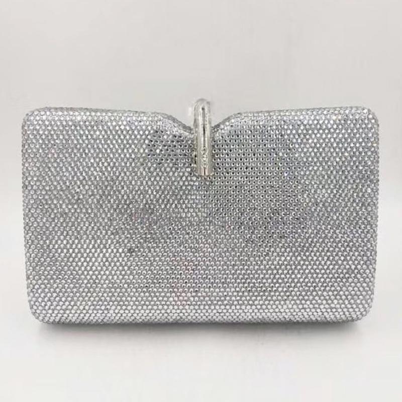 Coffee/Red Crystal Large Evening Clutches Diamond Wedding Purses Rhinestone Party Handbags Silver Bridal Dinner Clutch Bag