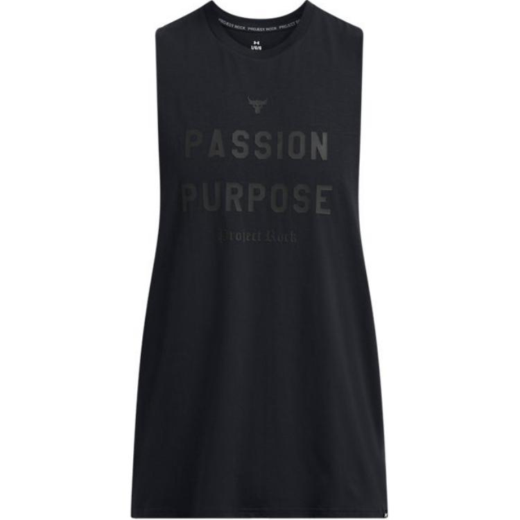 Under Armour Project Rock Letter Print Loose Fit Round Neck Sports Tank Top Men Tank Tops Black 1386896-001