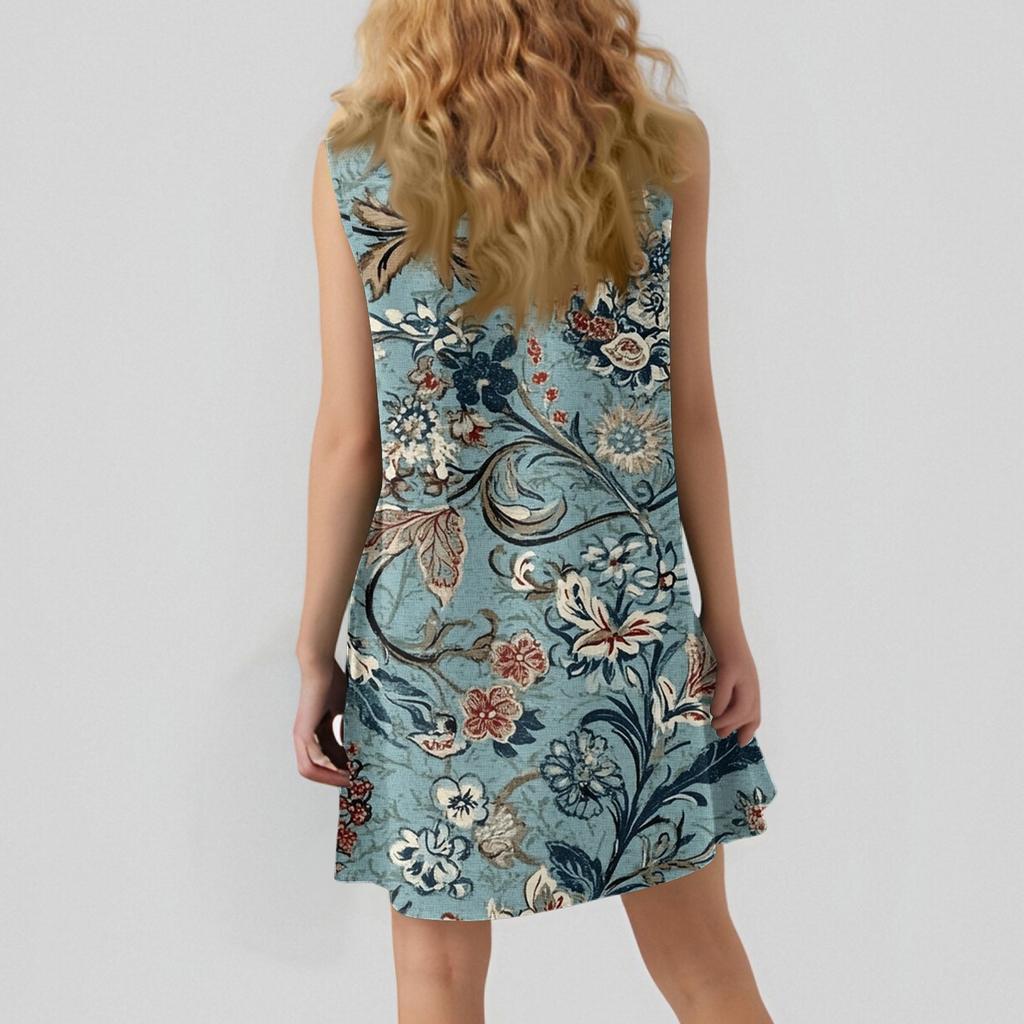 Женские модные повседневные платья без рукавов с круглым вырезом и оборками с винтажным принтом