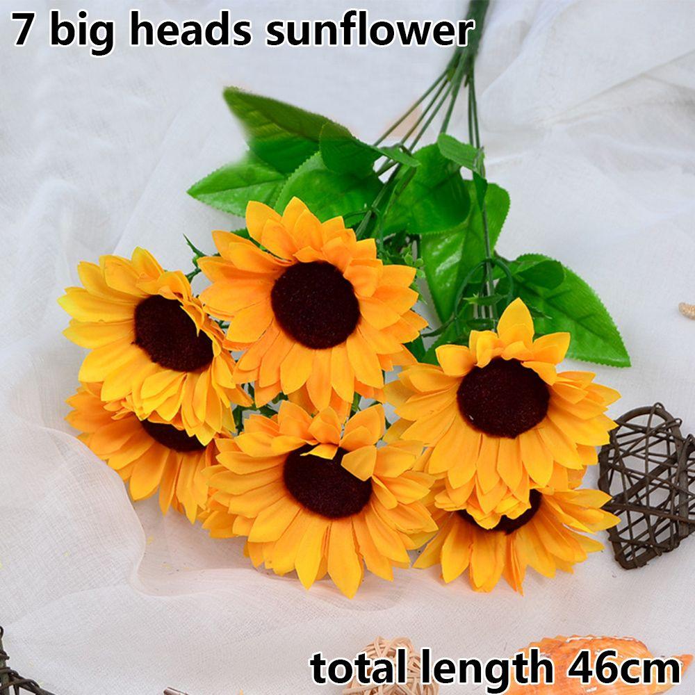 5/7/22 Heads Decorative Bright Yellow Real Touch Artificial Flower Fake Flores Bouquet Wedding Decoration Silk Sunflower