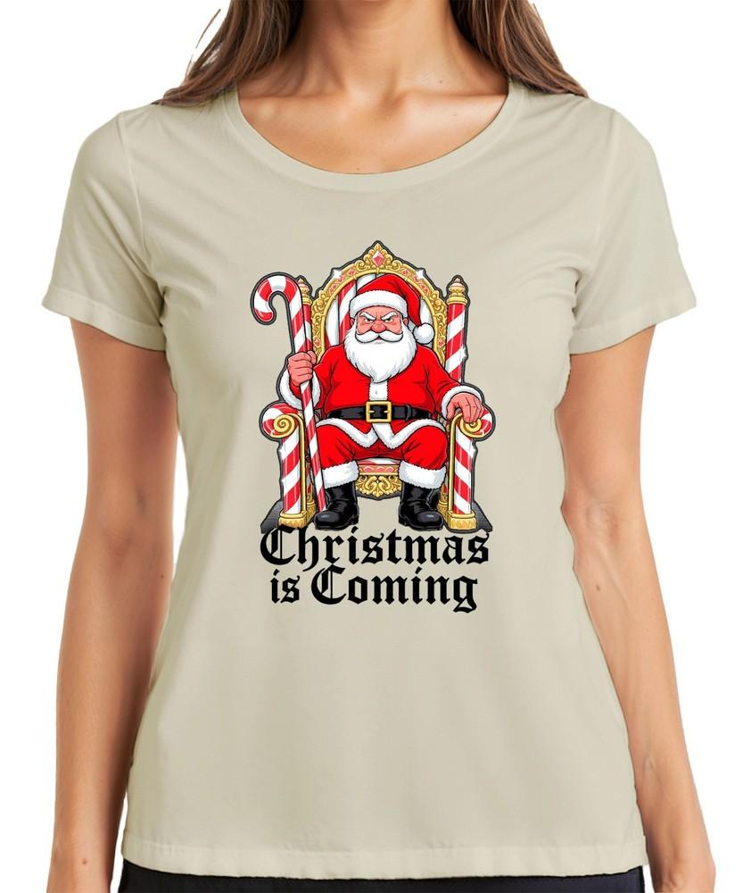 Christmas Is Coming Santa Claus Throne Candy Cane Gothic Retr Unisexs TShirt