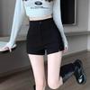 Женские осенние черные шорты с высокой посадкой, эластичные, облегающие бедра, 2024