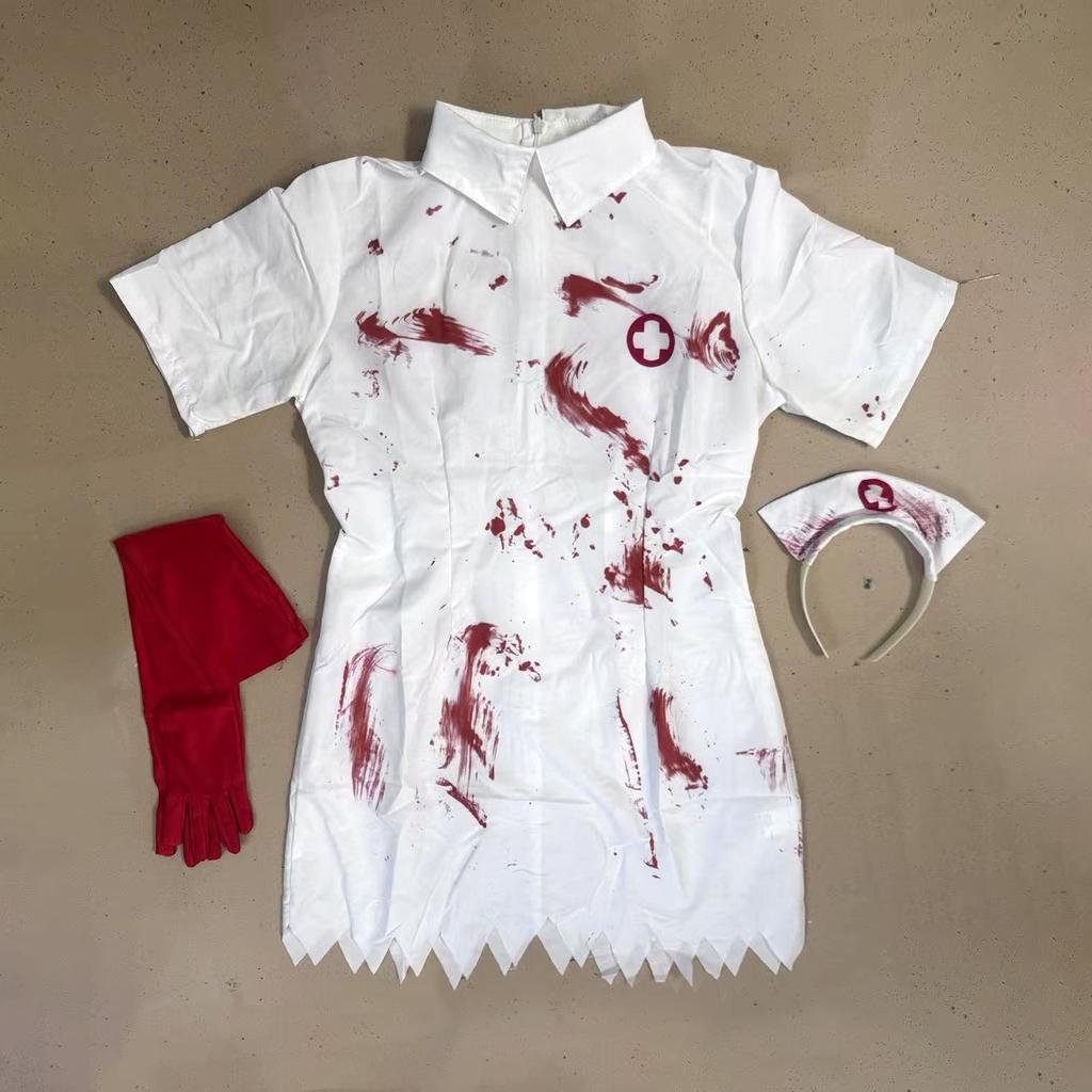 Костюм медсестры-зомби из дома с привидениями, косплей, костюм медсестры с кровью зомби на Хэллоуин, медицинский костюм
