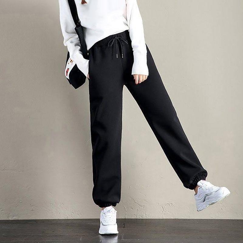 Женские модные бархатные спортивные штаны с высокой талией, зимние теплые повседневные брюки, удобные