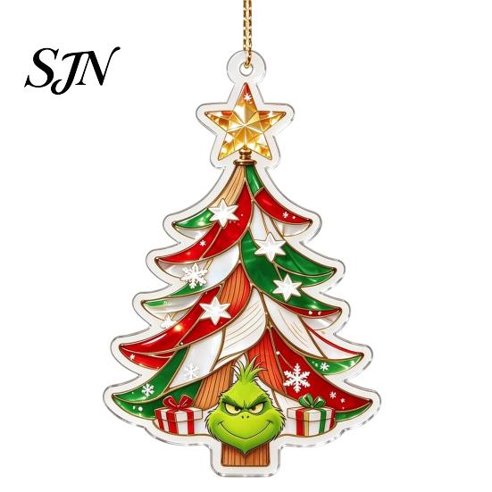 Winter Wonderland Party Favors Green Elf Christmas Ornament, 2D Acrylic Red Bell Tree Candy Cane Gift Box Lightweight Festive Pendants Shaped