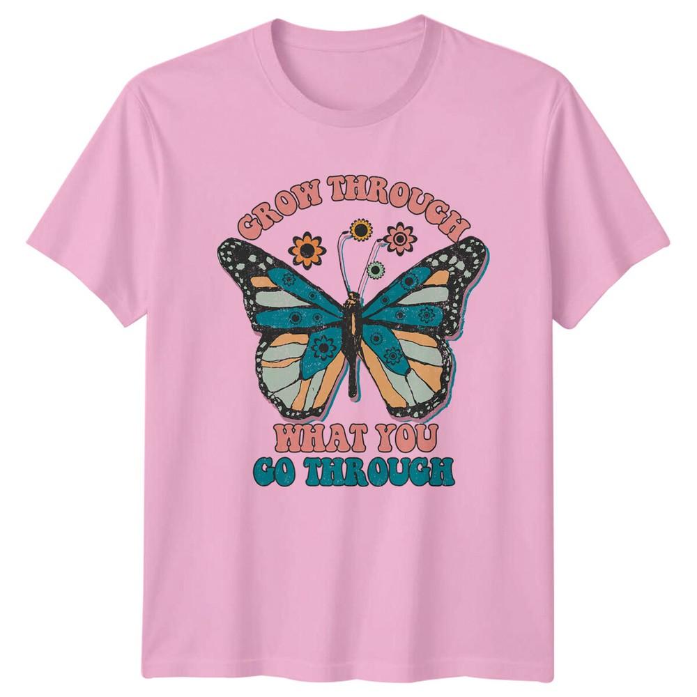 Grow Through Butterfly Retro Nature Graphic TShirt