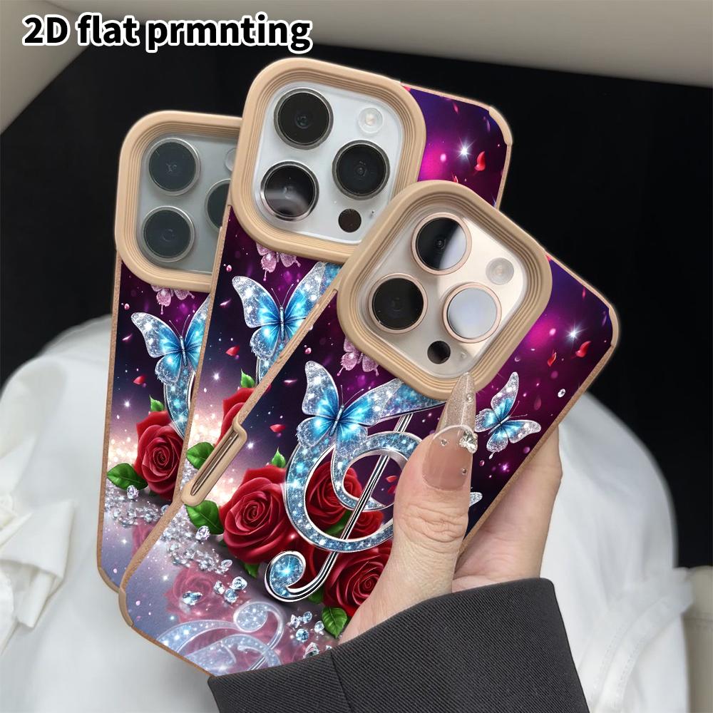 Phone Case: 2D flat lambskin suitable for iPhone 18, 17, 16, 15, 14, 13Pro protective cases, sparkling butterfly, Christmas and Halloween gifts