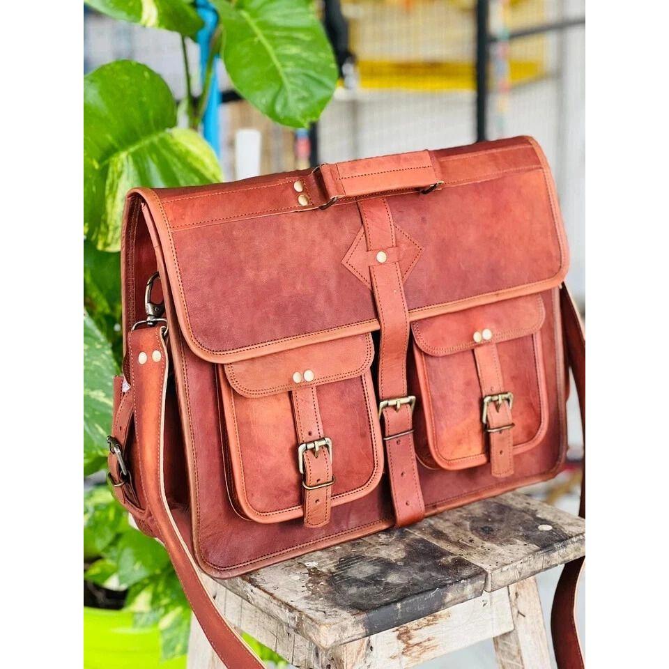 Handmade Men's Genuine Leather Vintage Laptop Messenger Briefcase Bag Satchel