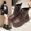 Осенние и зимние сапоги с толстой подошвой, увеличивающие рост, женские, столетние, бархатные, короткие сапоги в английском стиле, тонкие сапоги, зимние сапоги из хлопка