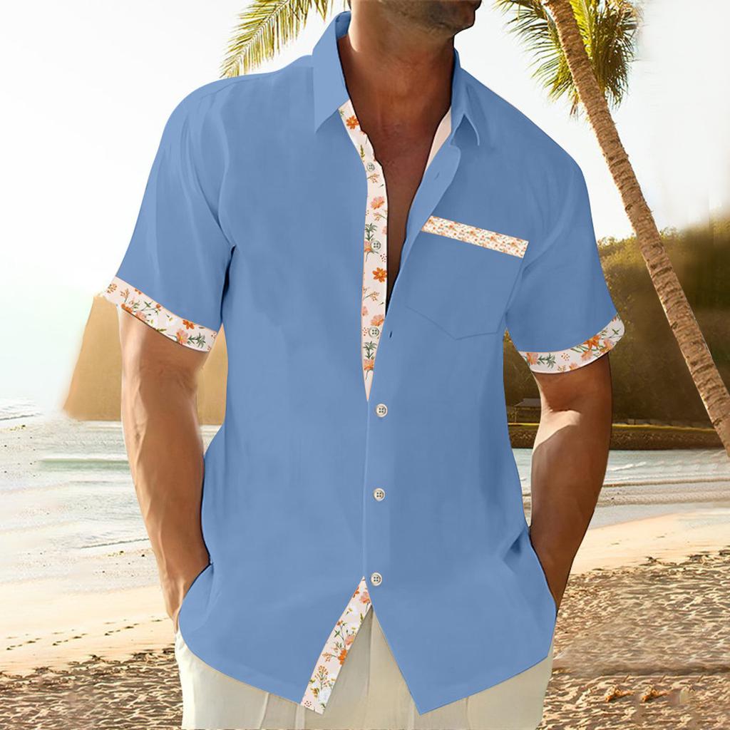 Мужская повседневная рубашка с карманом и воротником, с коротким рукавом