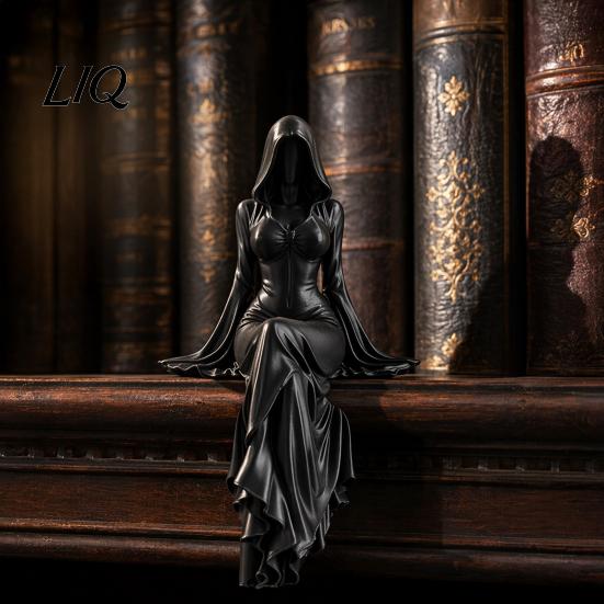 Викторианский книжный полка Орнамент 3D Печатная Фигурка Богини Жнеца, Эфирная Фигура в Капюшоне Скульптура, Темная Готическая Девушка Скульптура Фэнтези Статуя