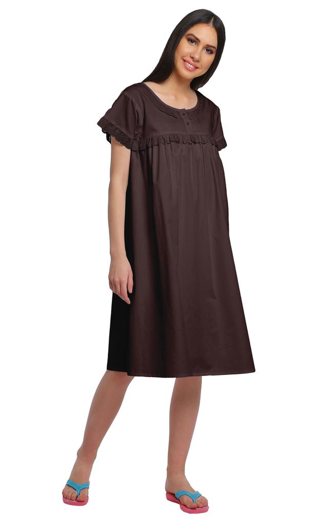 Moomaya Cotton Lace Neckline Sleepwear For Ladies Round Neck Womens