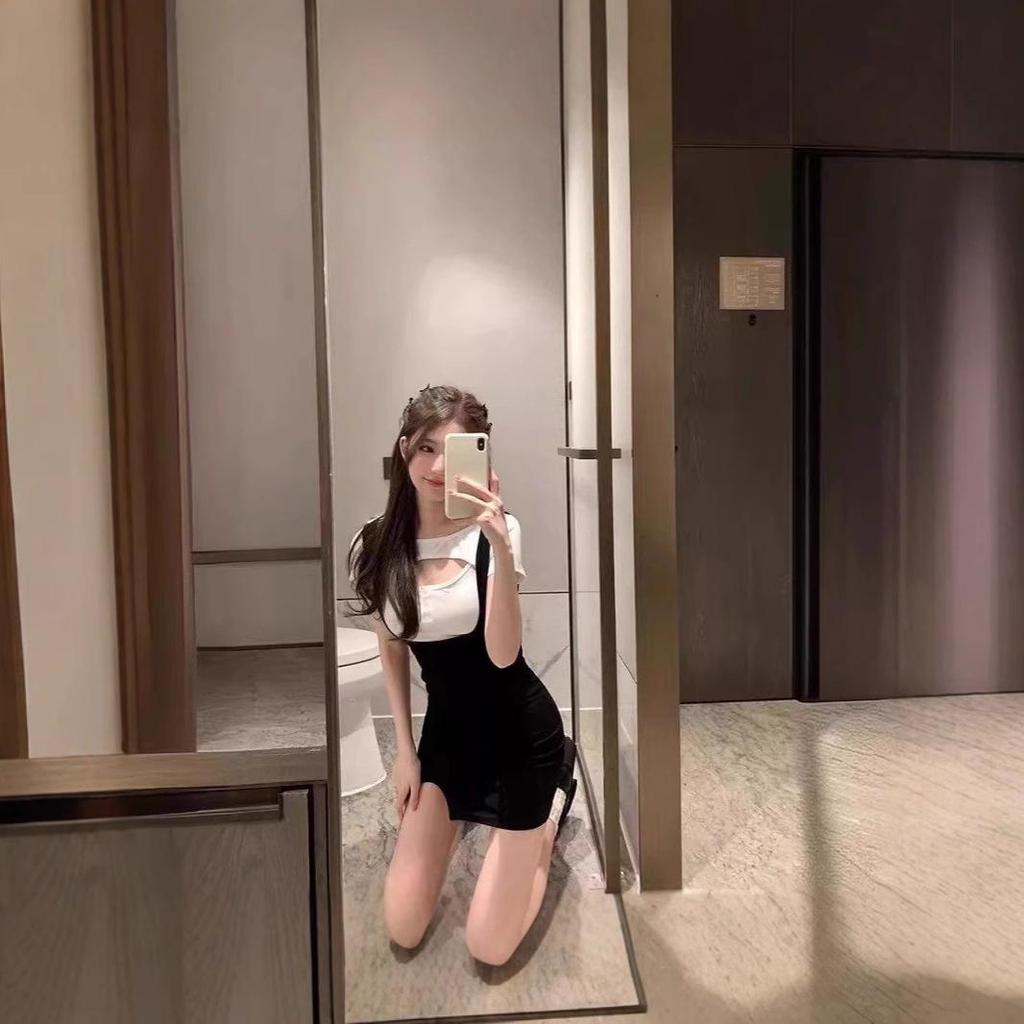 2024 Летний комплект из двух частей для острой девушки: Сексуальное облегающее платье-майка и футболка с короткими рукавами