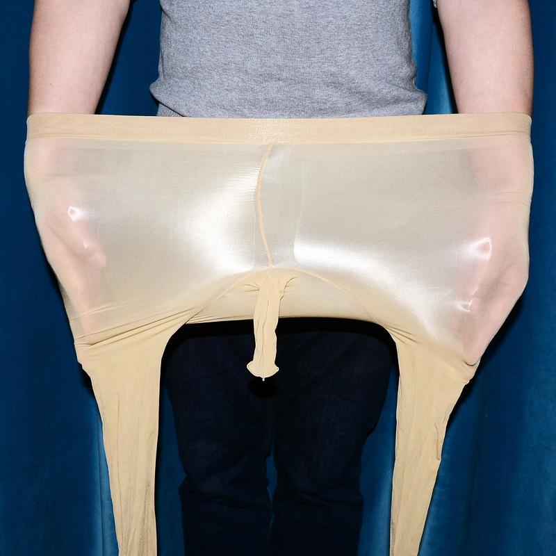 1 пара длинных мужских чулок, сексуальные, открывающиеся, модные, блестящие, масляные, тонкие, U-образные