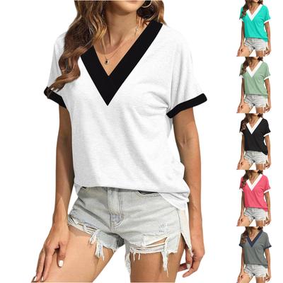 Женская повседневная свободная рубашка с V-образным вырезом и короткими рукавами, топ с короткими рукавами