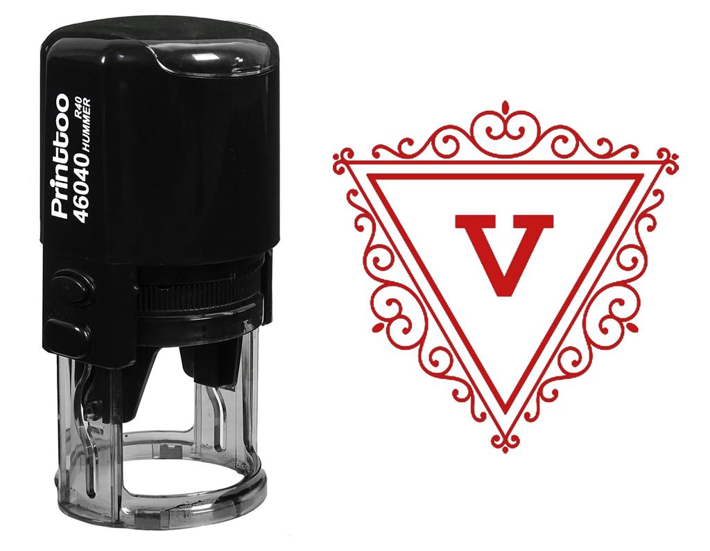 Printtoo Office Stationary Triangle Swirl Border V Alphabet Monogram Initial R-40 Self Inking Rubber