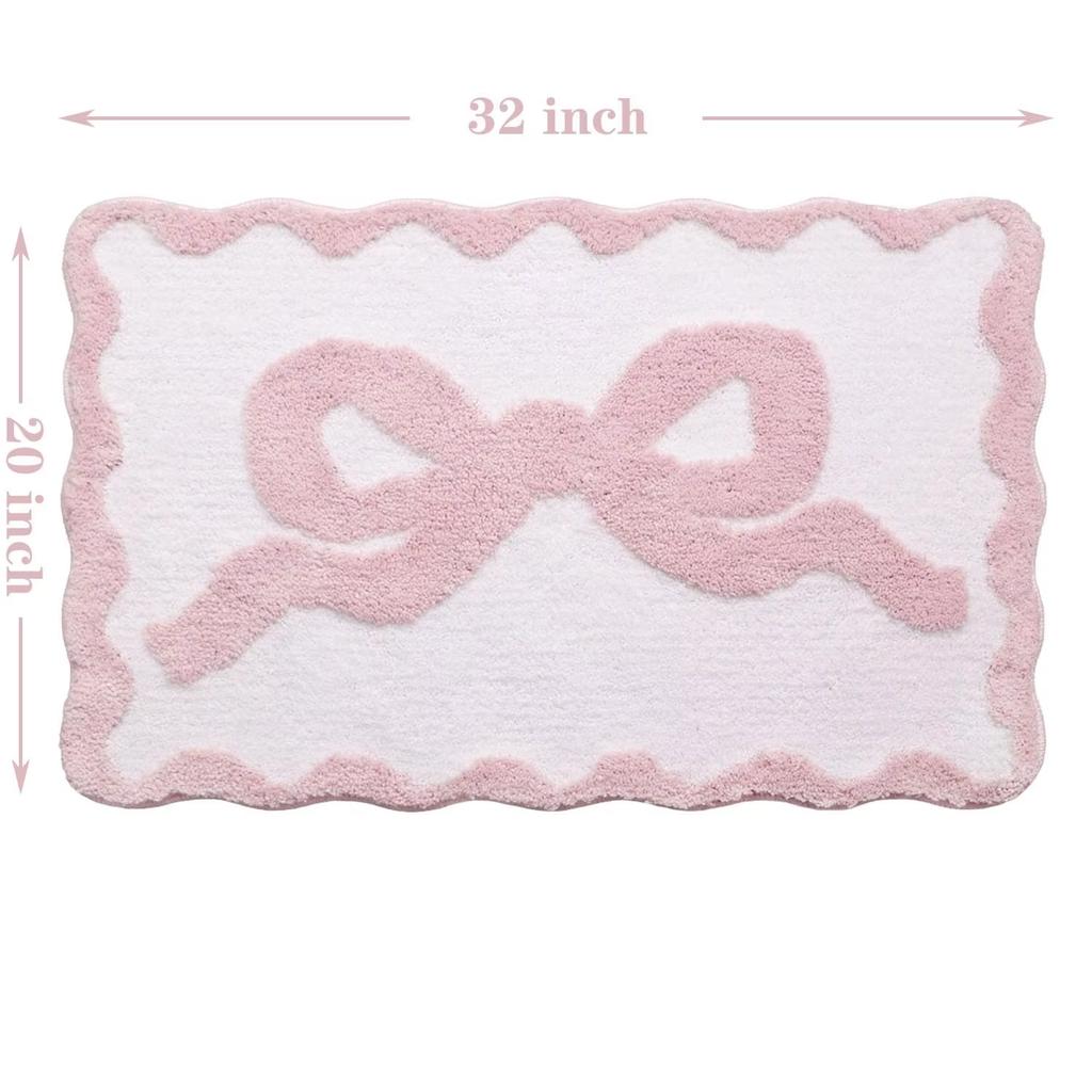 1 шт. Розовый коврик для ванной с бантом для ванной комнаты Милые коврики в стиле преппи с фестончатыми краями, Мягкая микрофибра, Сверхвпитывающий, Нескользящий