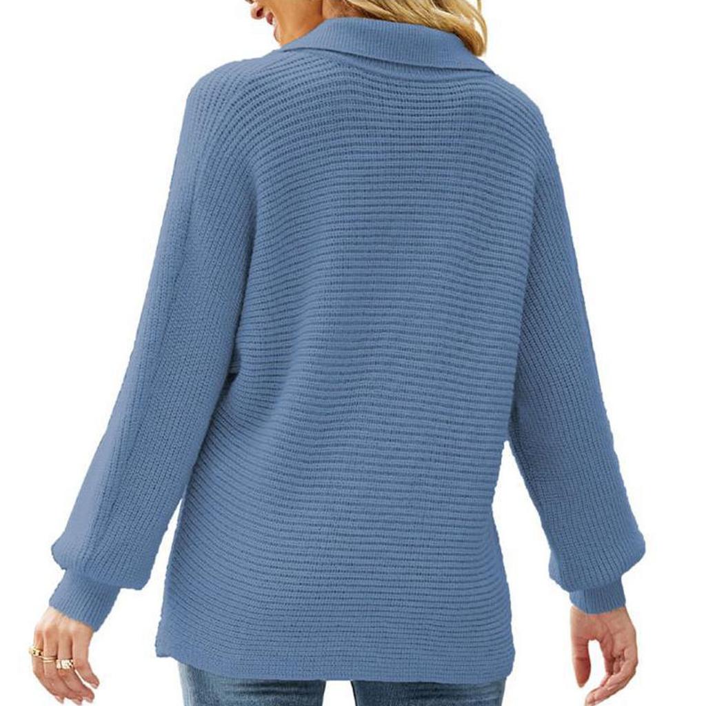 Women's Fashionable Round Neck Solid Color Knitted Sweater Pullover Sweater Long Sleeved Top