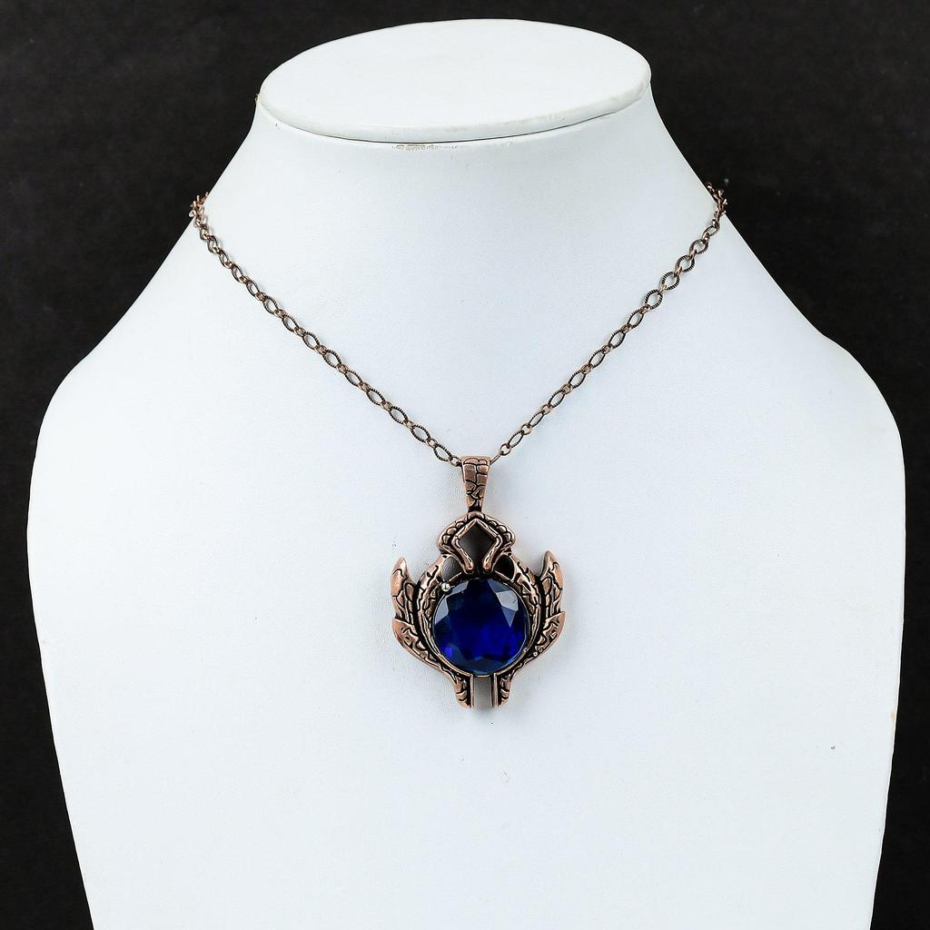 Уникальный лондонский голубой топаз, драгоценный камень, ювелирные изделия ручной работы, подвеска из чистой медной проволоки