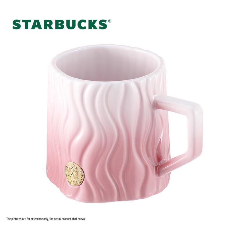 Starbucks Pink Stripe Embossed Badge Ceramic Mug