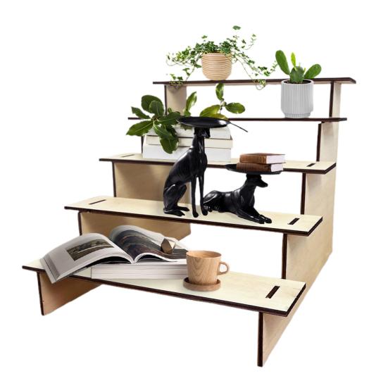 5-Tier Wooden Display Stand Tabletop Multi-tier Storage Rack Tiered Display Riser Stand