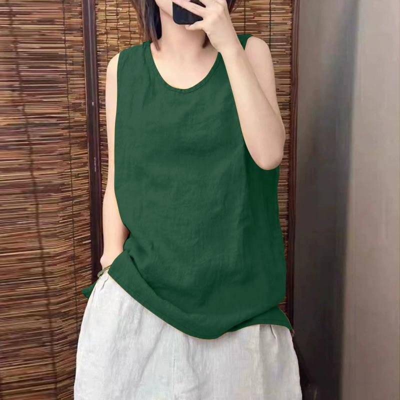 ZANZEA Женские повседневные однотонные топы без рукавов с круглым вырезом