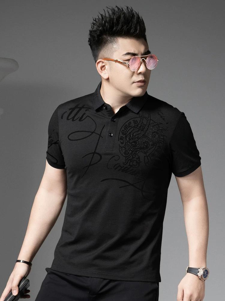 European Goods 2025 Summer New Men's Short-Sleeved Polo Shirt Trendy Brand Velvet Printed T-Shirt Lapel Casual Top for Men