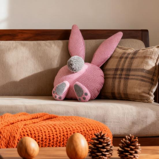Пасхальная подушка в виде розового зайчика, подушка-зайчик с длинными ушами, пушистым хвостиком, милыми лапками, в горошек, мягкая игрушка-кролик, декоративная подушка для дома, дивана, кушетки, автомобиля