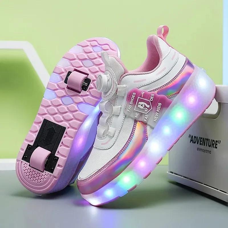 New LED Light Up Roller Skates Kids Unisex Rechargeable Dual Wheel Detachable Teenager Entertainment Casual Inline Skates