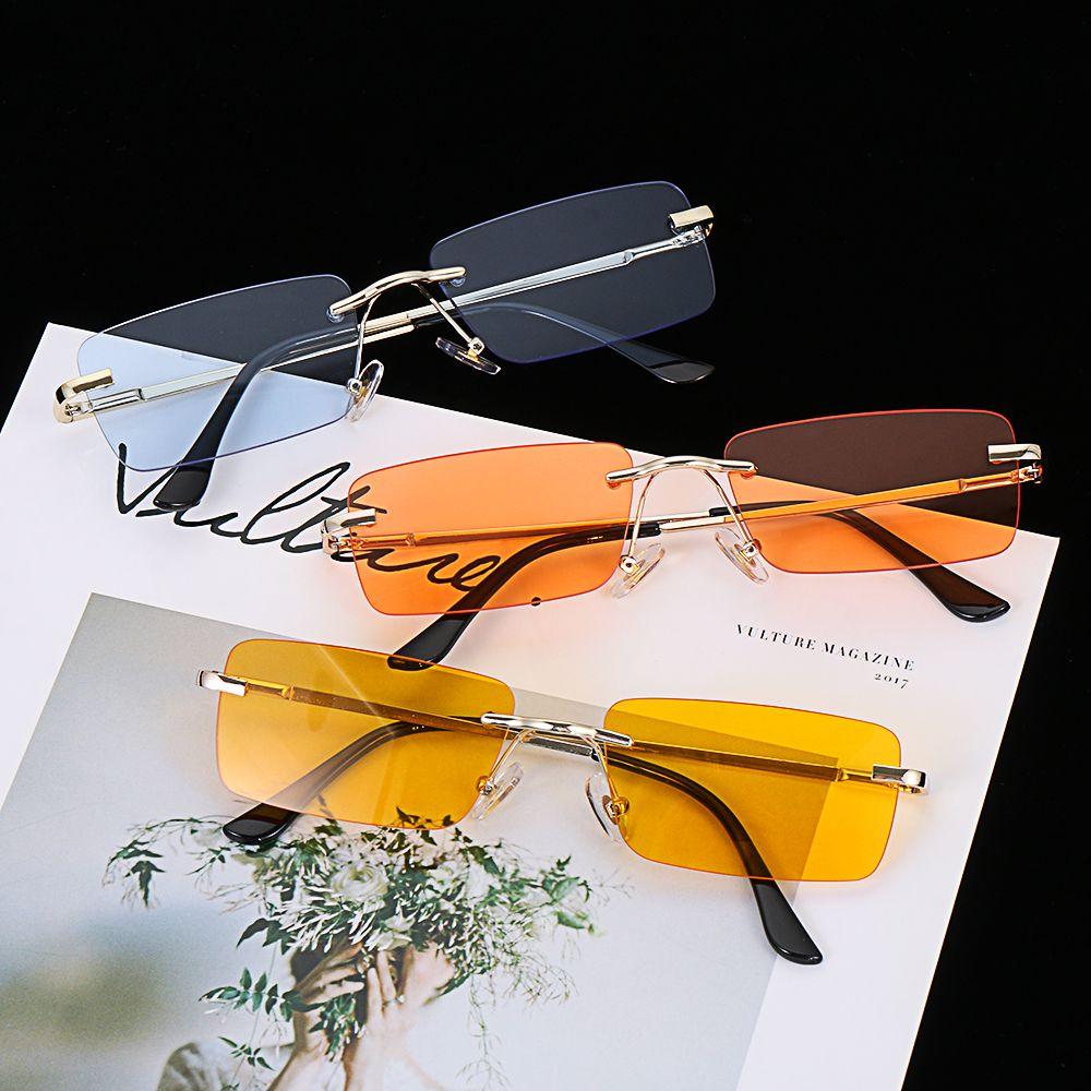UV400 Eyeglasses Small Sun Glasses Women Vintage Sunglasses Rectangle Rimless Gradient Glasses