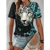 Summer Round Neck Leopard Floral Pattern 3D Print Top Fashionable Casual Short Sleeved Women's T-shirts
