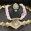 Шикарные ювелирные наборы из розового камня, металлический пояс, колье, ожерелье, брошь, свадебные украшения для невесты