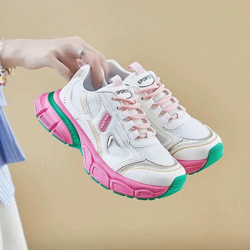 Мода 2024 года. Новые спортивные туфли на толстой подошве. Повседневные осенние дышащие сетчатые женские туфли на толстой подошве. Кроссовки для бега и тенниса. Zapatos Mujer.