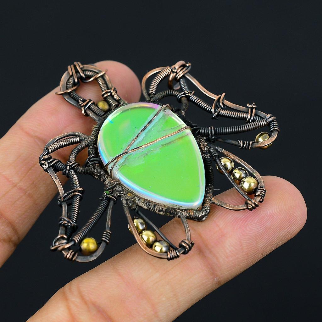 В форме черепахи молочный опал драгоценный камень медная проволока обертывание ручной работы кулон ювелирные изделия подарок для любви