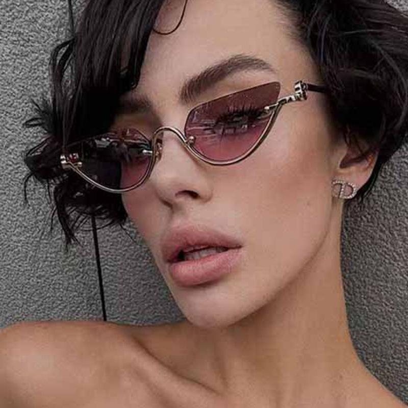New Metal Half Cat Eye Sunglasses Women Decorative Eyewear Holiday Outdoor Trendy Fashionable Sun Glasses Uv400