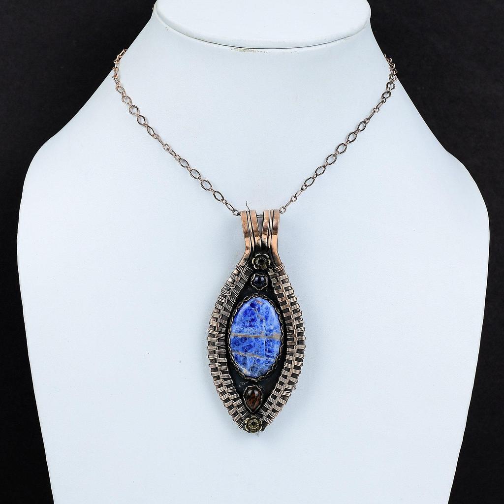 Sodalite Gemstone Pendant Copper Wire Wrapped Pendant Mahogany Obsidian And Blue Sunstone Pendant Handmade Copper Jewelry Pendant For Women